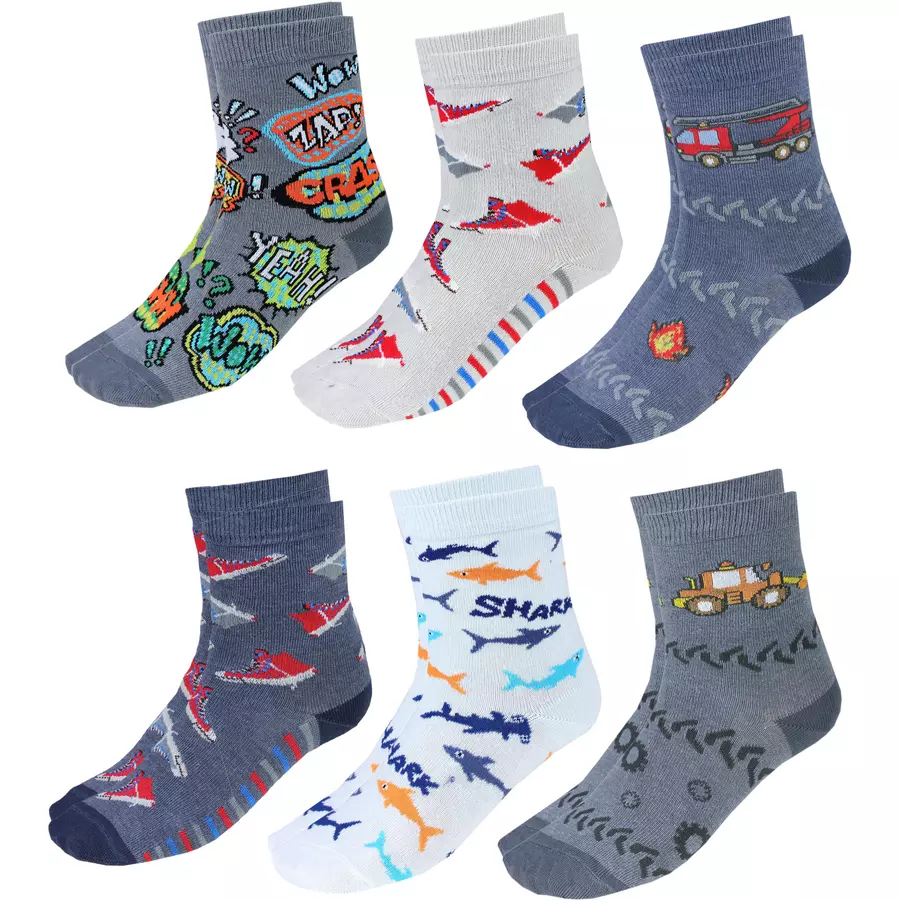 TupTam Kinder Socken Mädchen Jungen Bunt Gemustert 6er Pack hellgrau