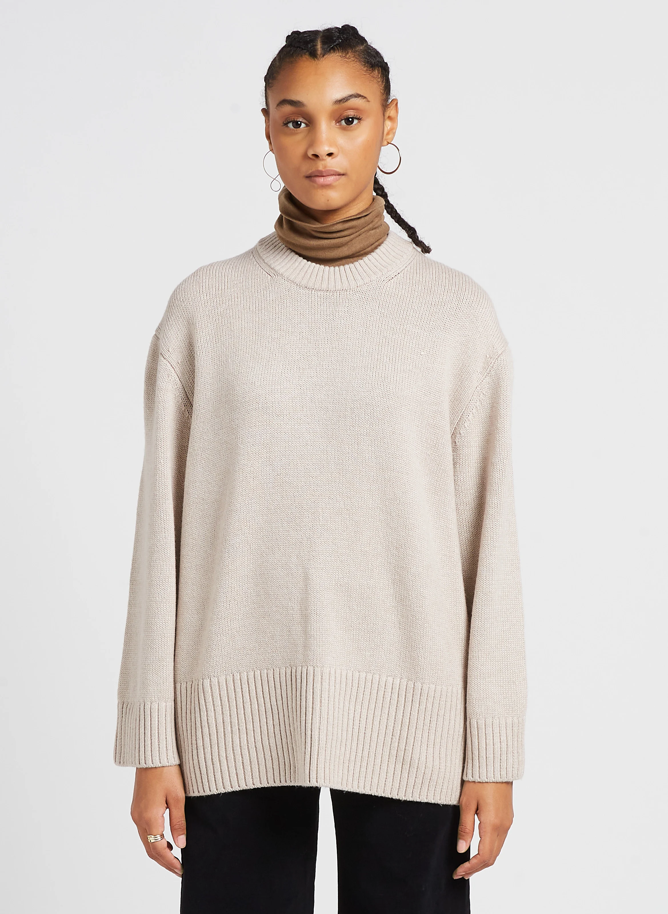 ELIETTE - Pull col rond en laine mélangée | Beige