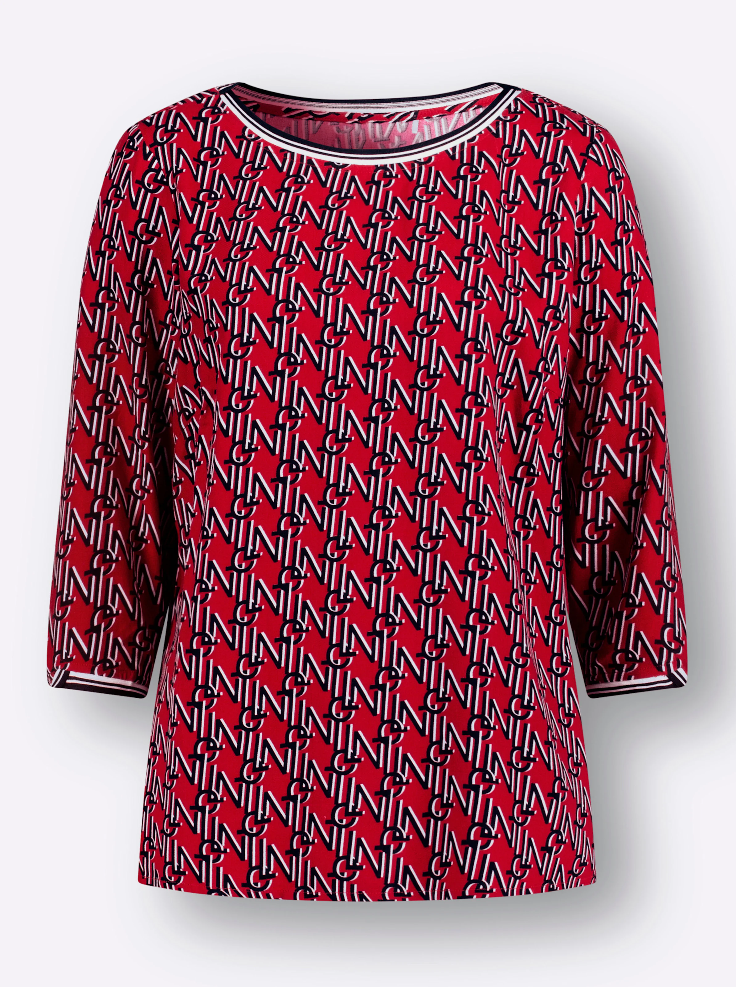 Bluse in rot-schwarz-bedruckt