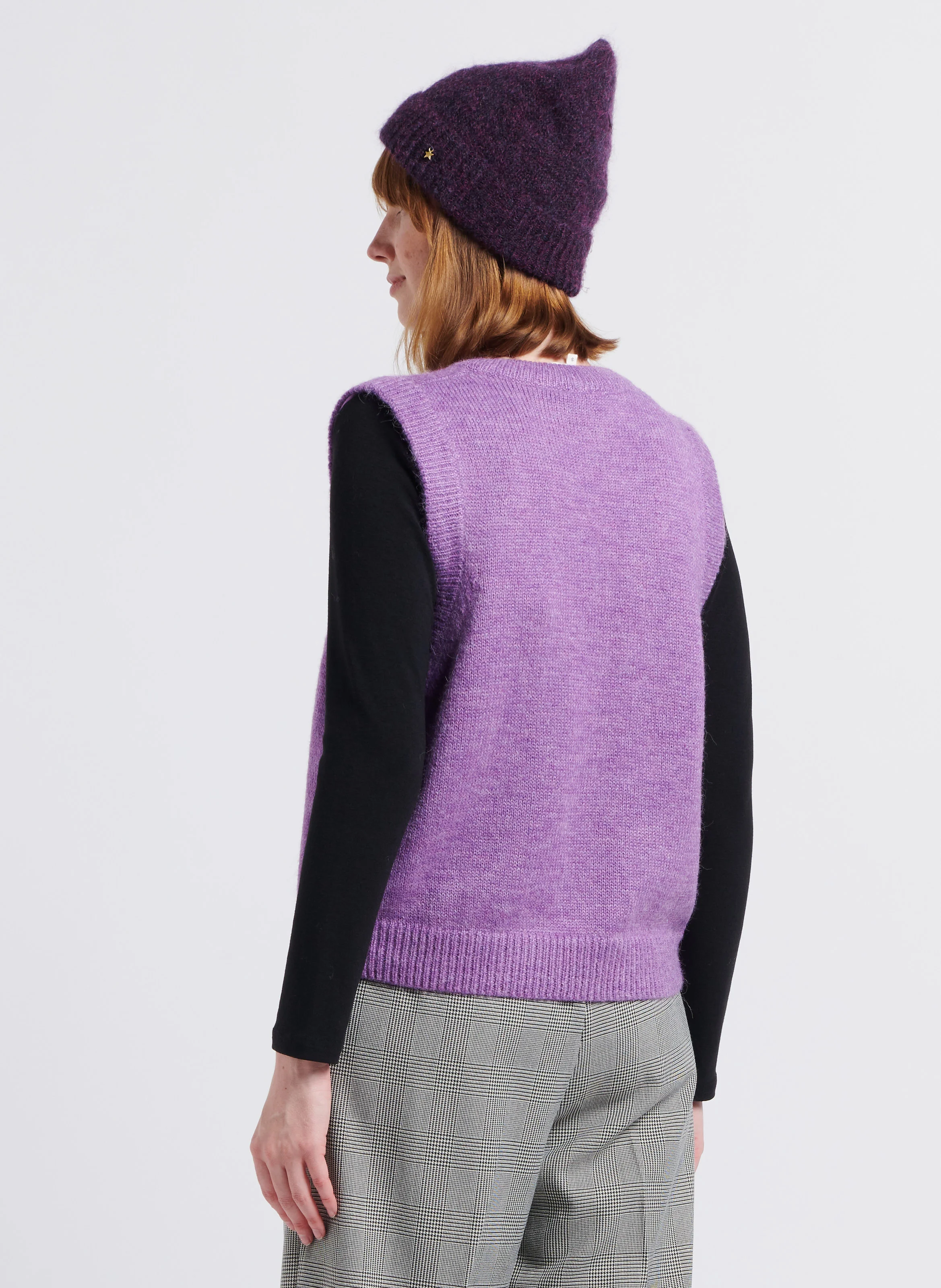 LAND - Pull col V sans manches| Violet
