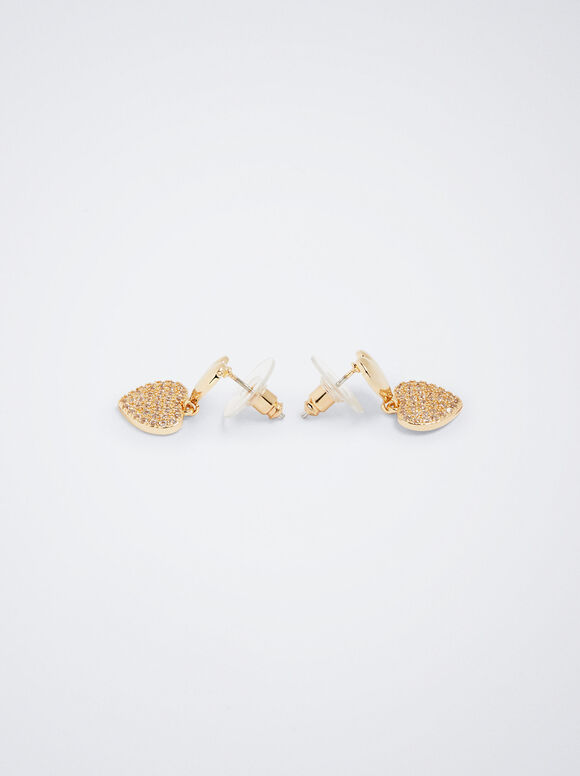 Brincos de coração com zircônias cúbicas - Dourado