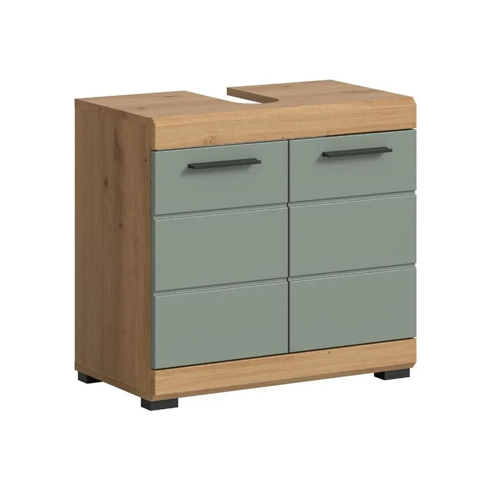 Hioshop Scout wastafel 2 deuren- 2 lades salvie decor- eiken decor