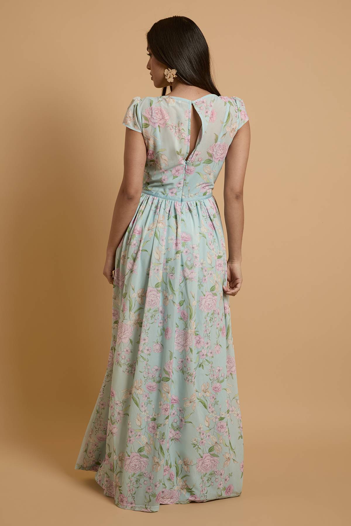 Oasis Robe Maxi En Mesh À Imprimé Hortensia Avec Manches Courtes Petite Taille