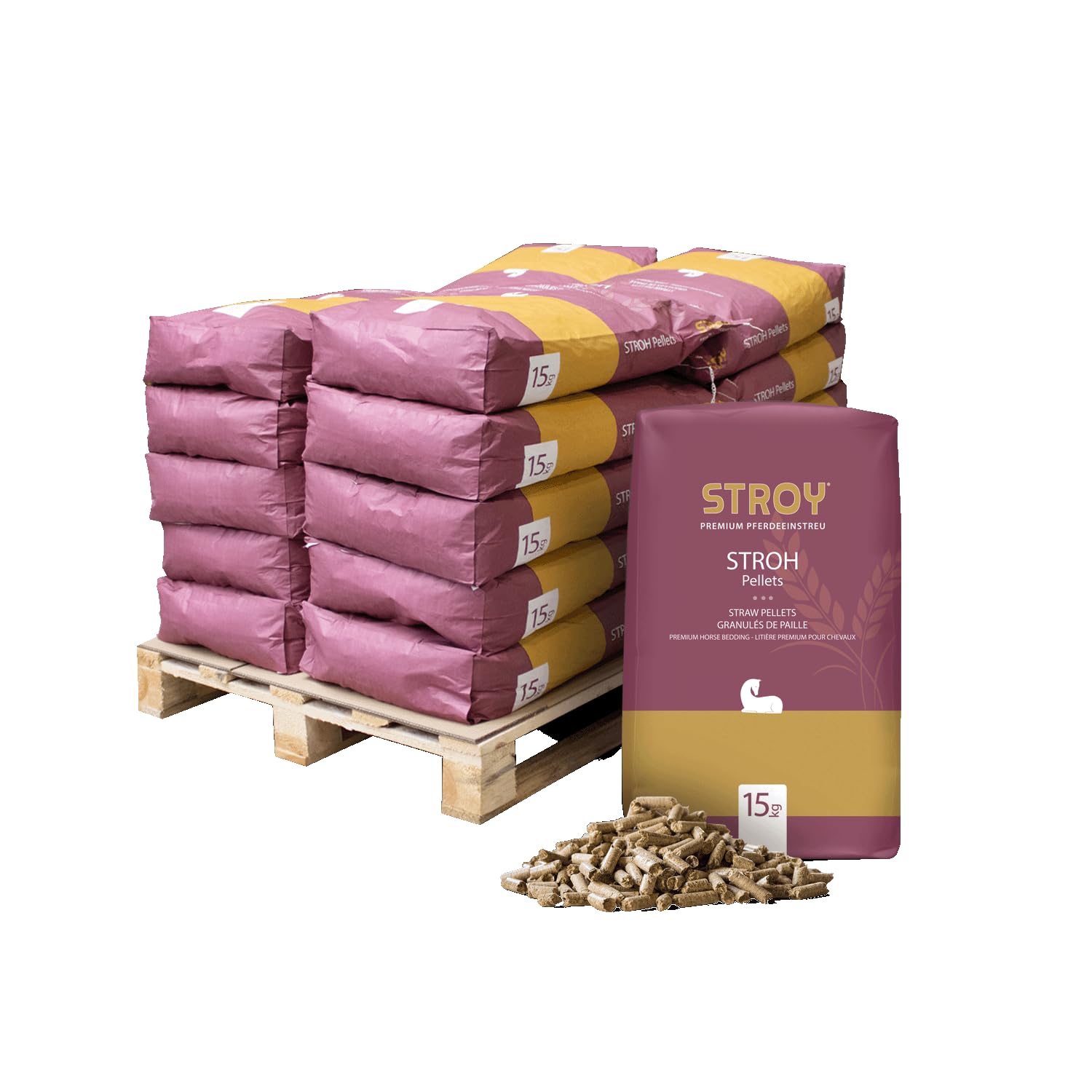 Strohpellets Einstreu Pellets Stroh Tier Streu Pellet Für Großtier Kleintier Pferde Stall Box Paddock 15kg x 20 Sack 300kg / 1 Palette