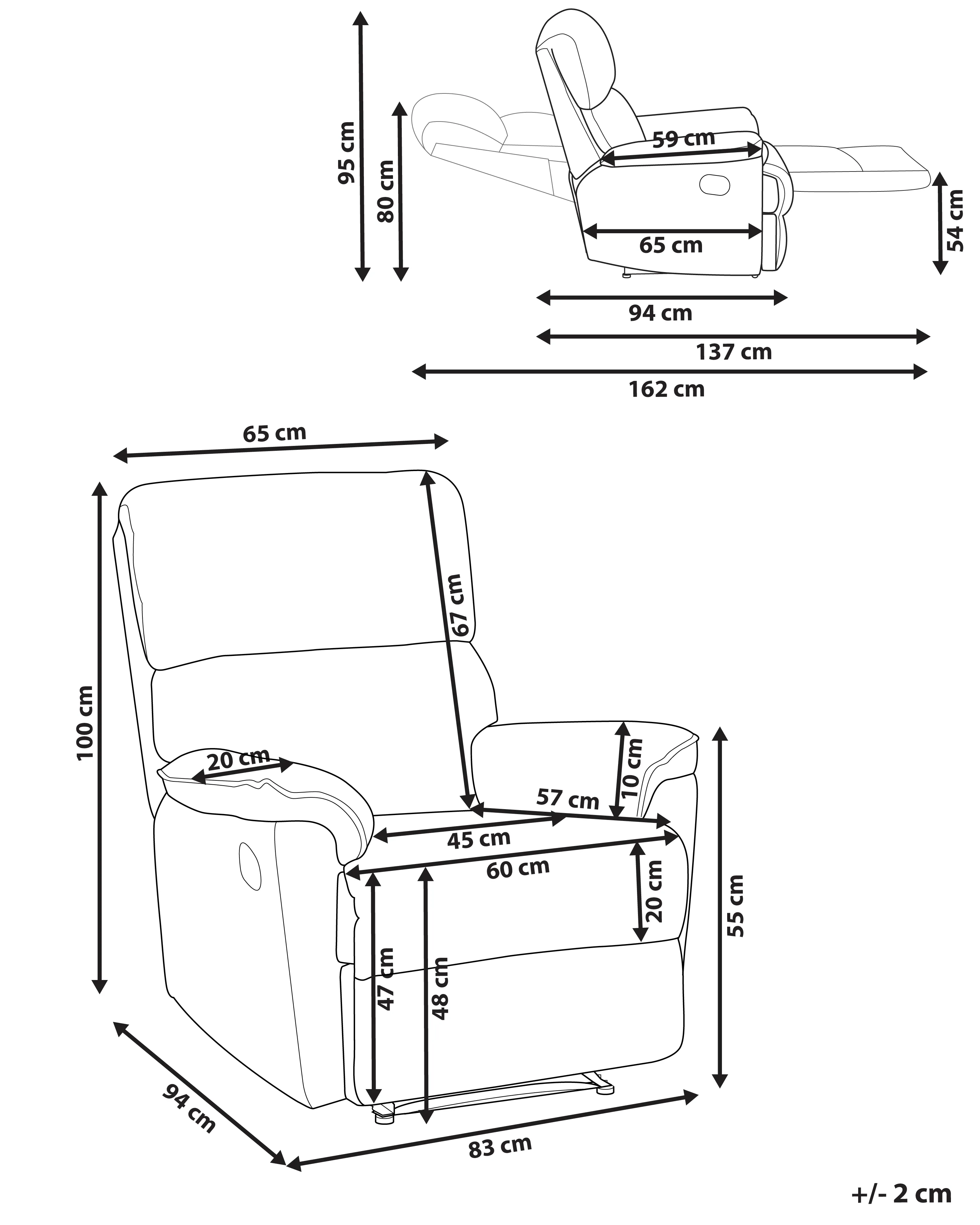 Relaxfauteuil EVERTON inclusief voetensteun Stof Beige
