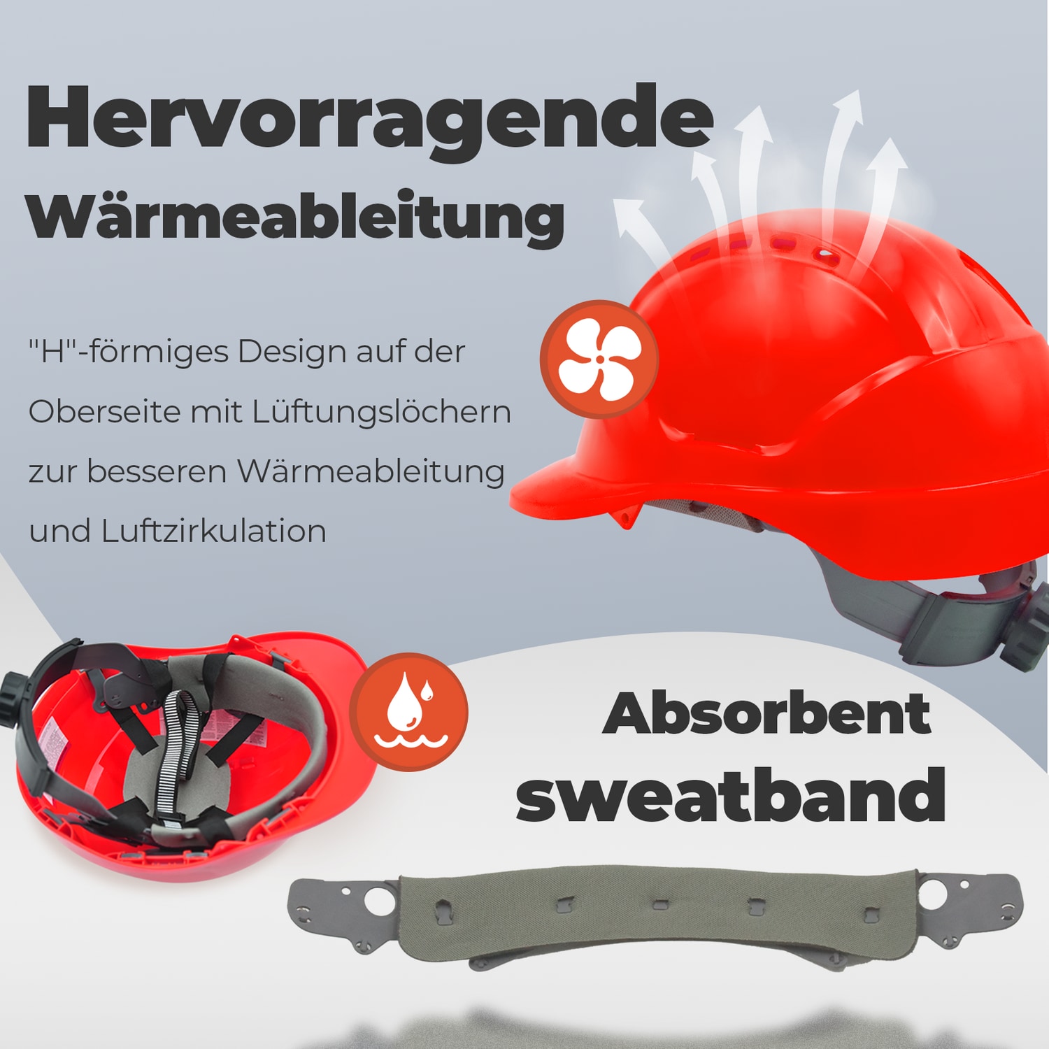 Mustbau Bauhelm,Schutzhelm,Arbeitshelm,Bauarbeiterhelm,52-66cm Einstellbar, Rot