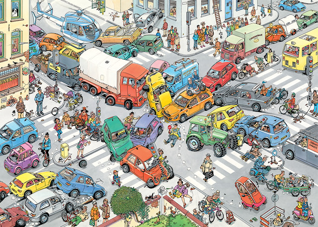 Jan Van Haasteren Traffic Chaos & By Air Land and Sea Puslespill 2x1000 brikker, Jumbo