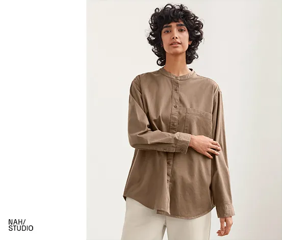 NAH/STUDIO Hemdbluse | nachhaltige Baumwolle, hazelnut