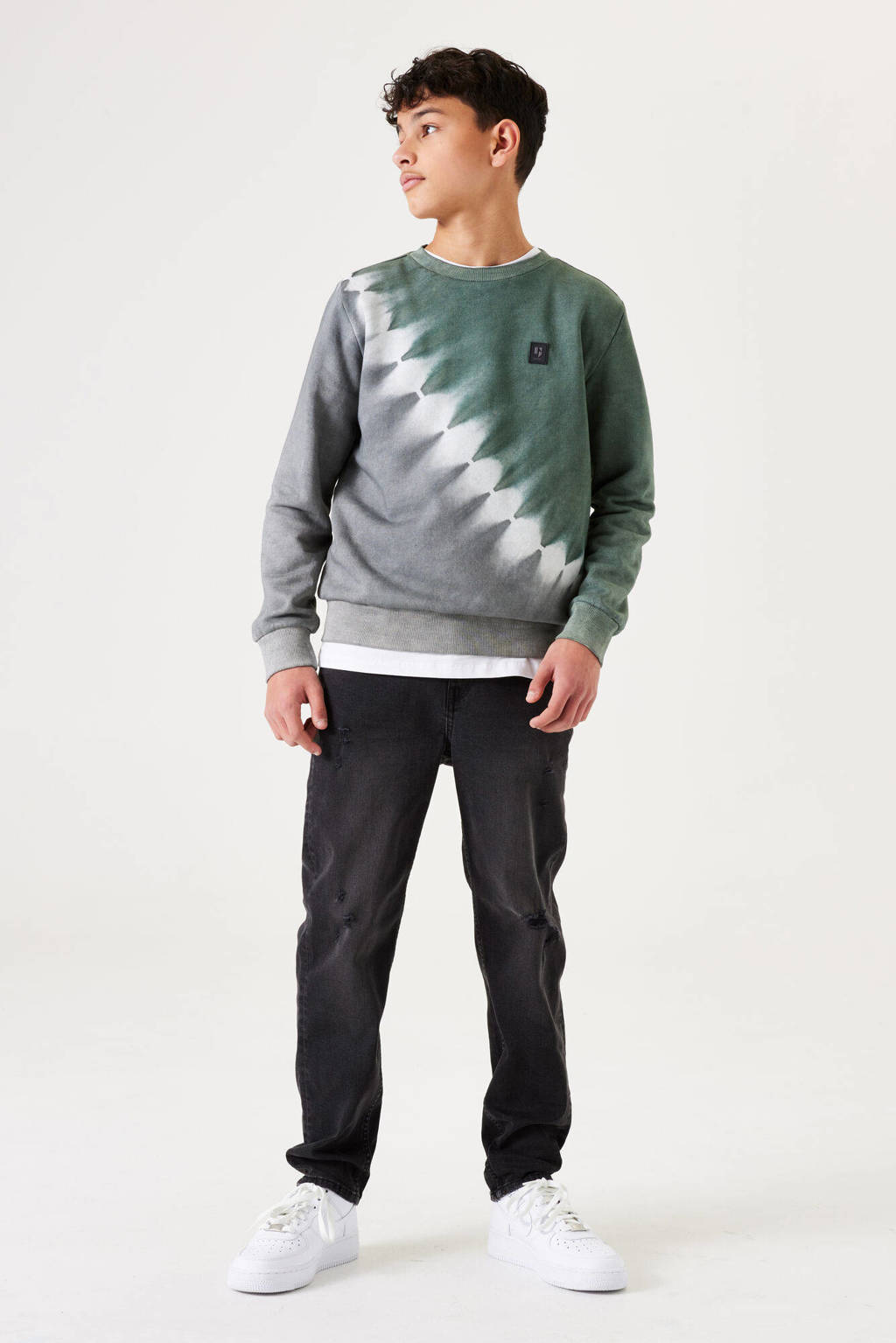 Garcia tie-dye sweater grijs/wit/petrol groen