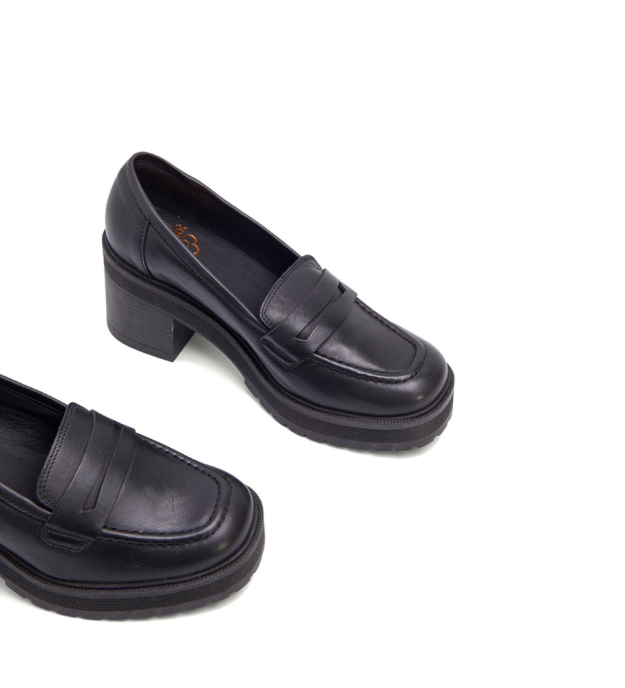 Mocassins Porronet Rahel em couro preto - Altura do salto: 7,5 cm -