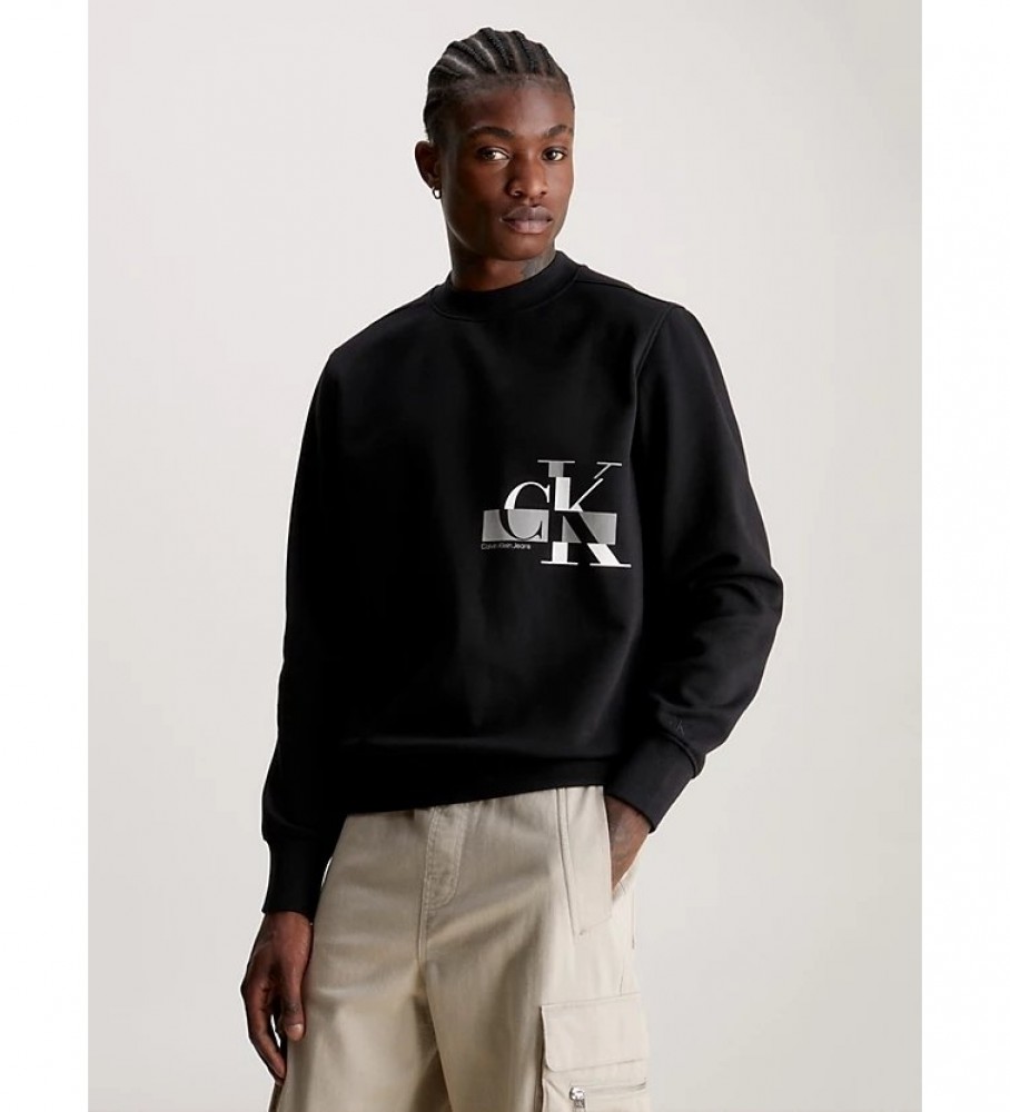 Moletom Calvin Klein Jeans com Logo CK com Efeito Glitched Preto