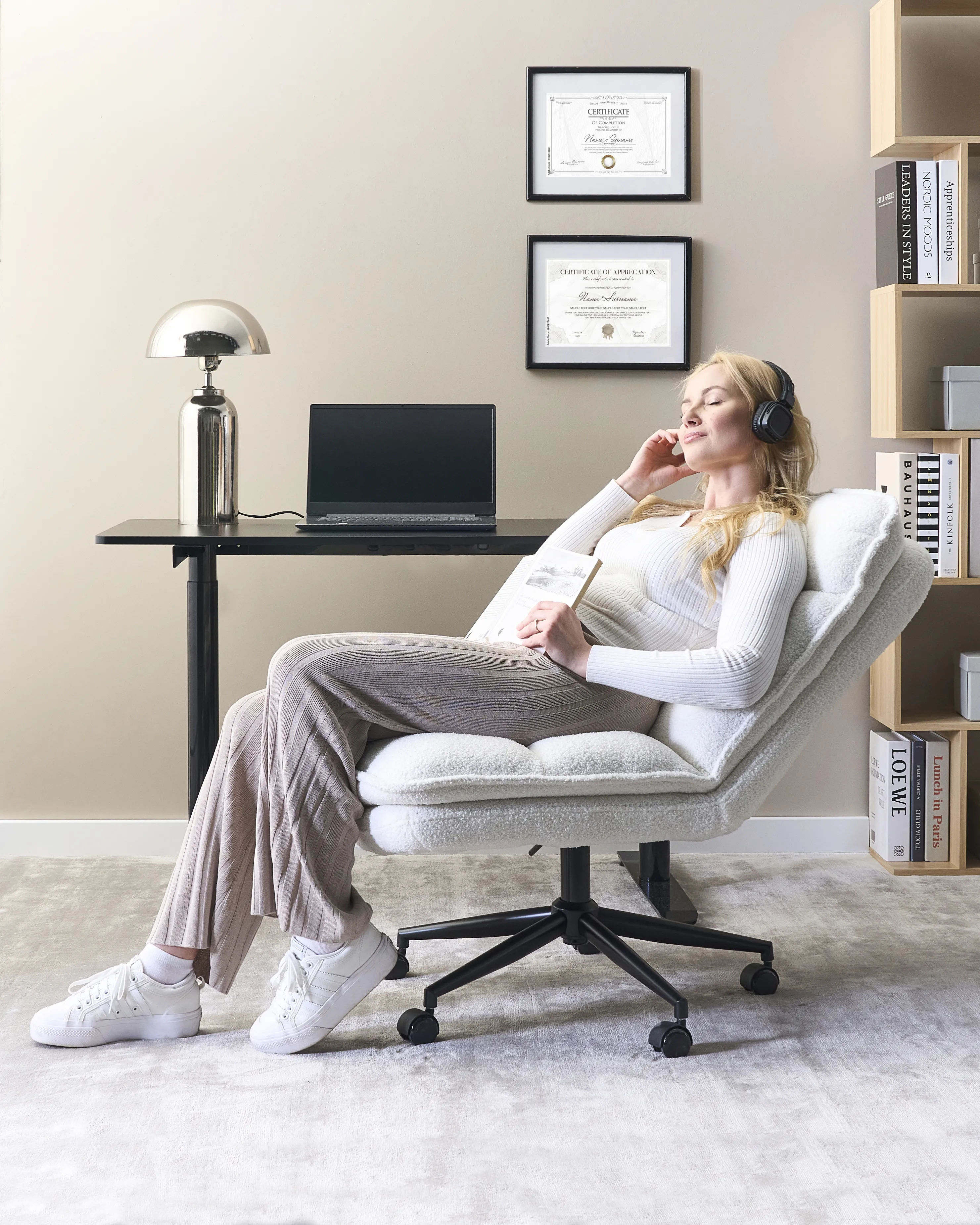 Bureaustoel ADDISON Bouclé Wit