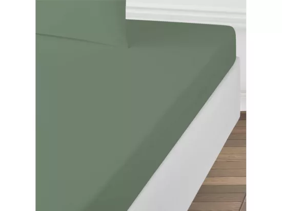 Drap housse uni en coton 57 fils eucalyptus 140x200cm