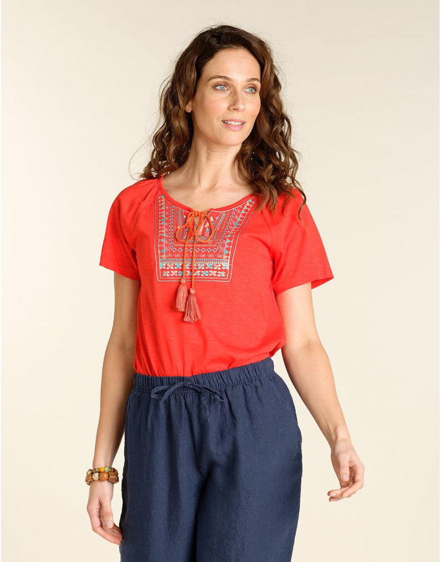 Top rouge plastron coton