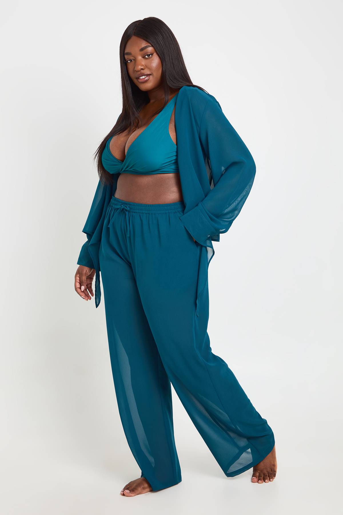 boohoo Pantalon De Plage En Mousseline Grande Taille