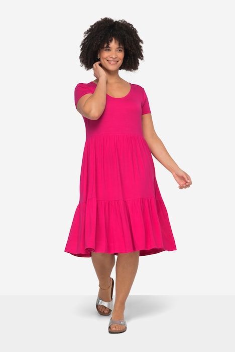 Jerseykleid, Rundhals, Halbarm, Saum-Volants
