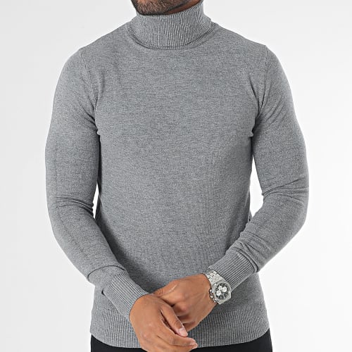 Pull Col Roulé Gris Chiné