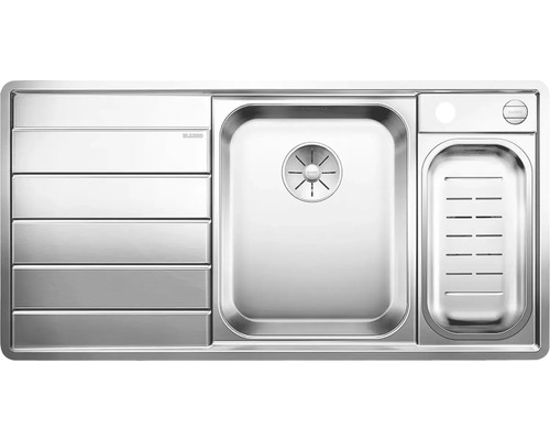 Blanco Axis III 6 S-IF spoelbak, 1000 x 510 mm, roestvrij staal, satijnglans, 522104, 1 bak met afdruipgedeelte, bak rechts met bijzetbak, vlak ingebouwd
