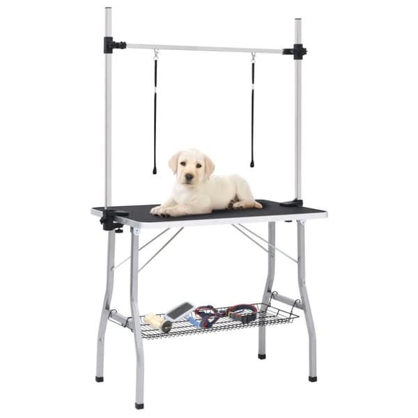 vidaXL Justerbart trimmebord til hund med 2 løkker og kurv