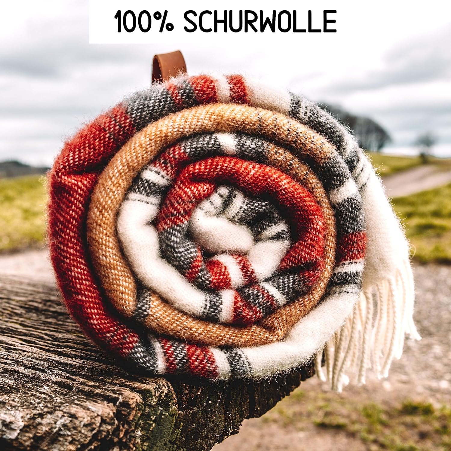 Wolldecke Patagonia (135x200 cm) Decke Boho aus 100% Schurwolle | Wolldecke für Kinder & Erwachsene | Bunte Decke in rot gelb schwarz | Fair produziert in der EU