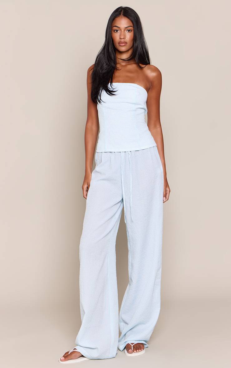 Bleu Pantalon Tall À Rayures Fines Avec Taille Élastiquée