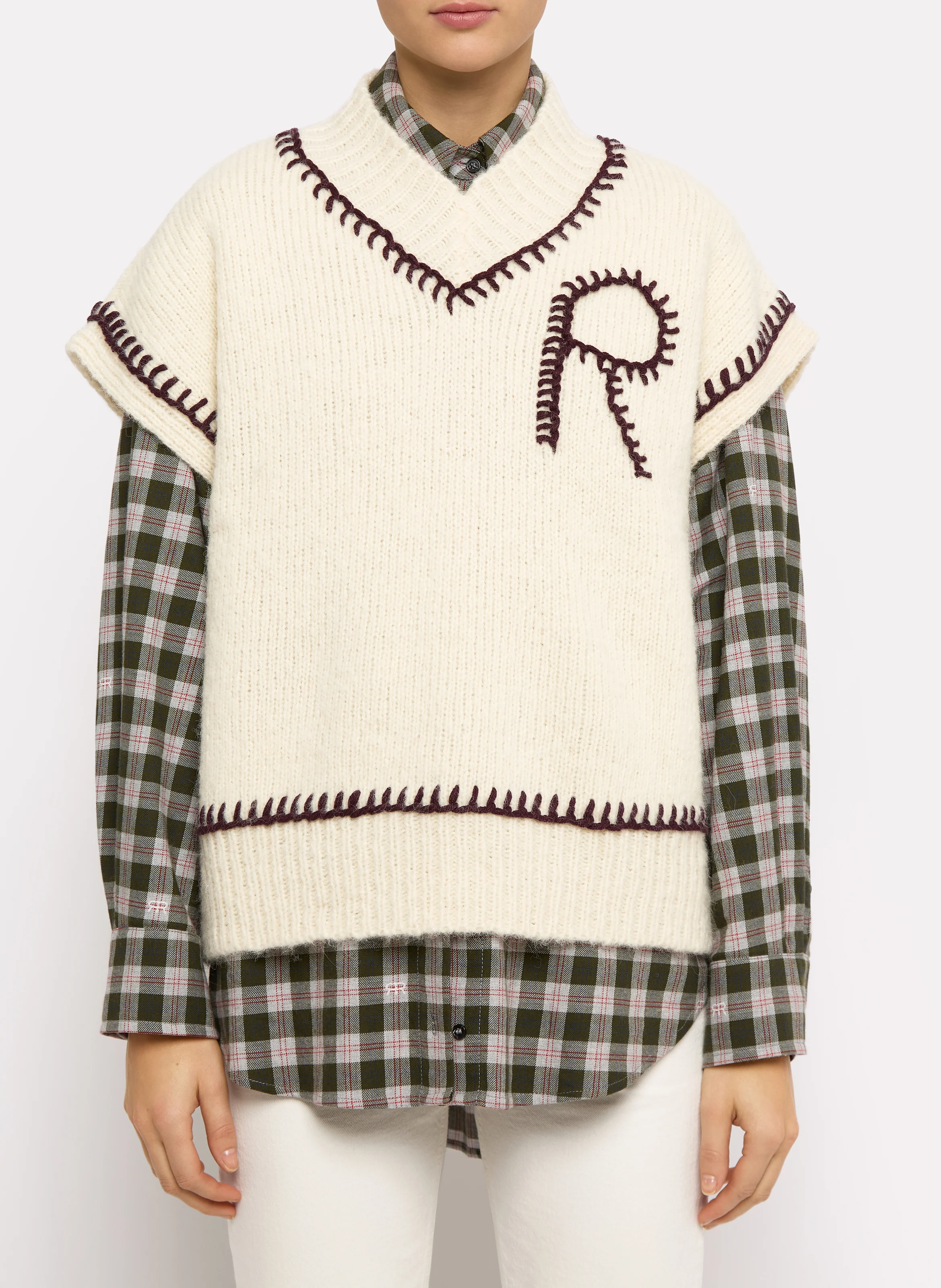 SANTIAGO - Pull ample sans manches en laine et coton | Beige