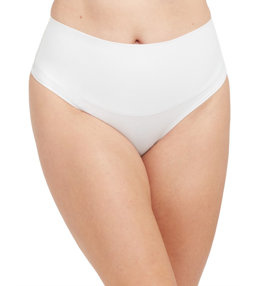 Calcinha fio dental modeladora SPANX branca de algodão