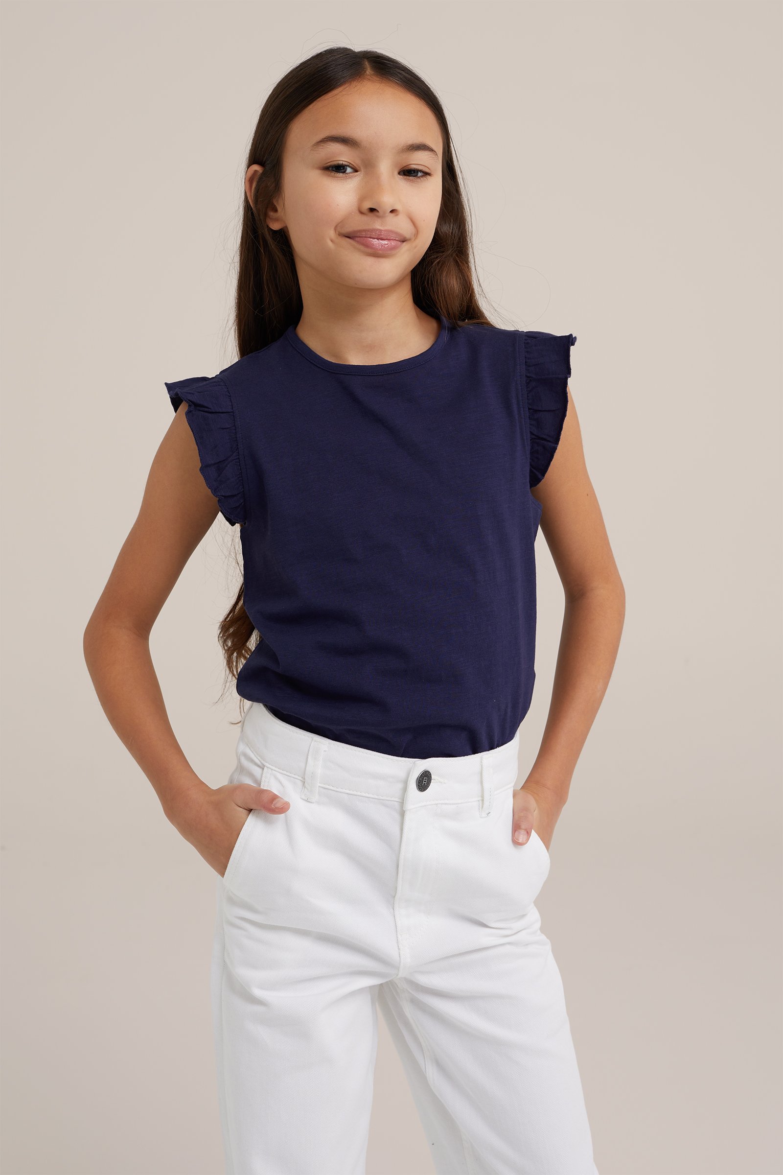 Meisjes T-shirt met ruches WE Fashion Donkerblauw