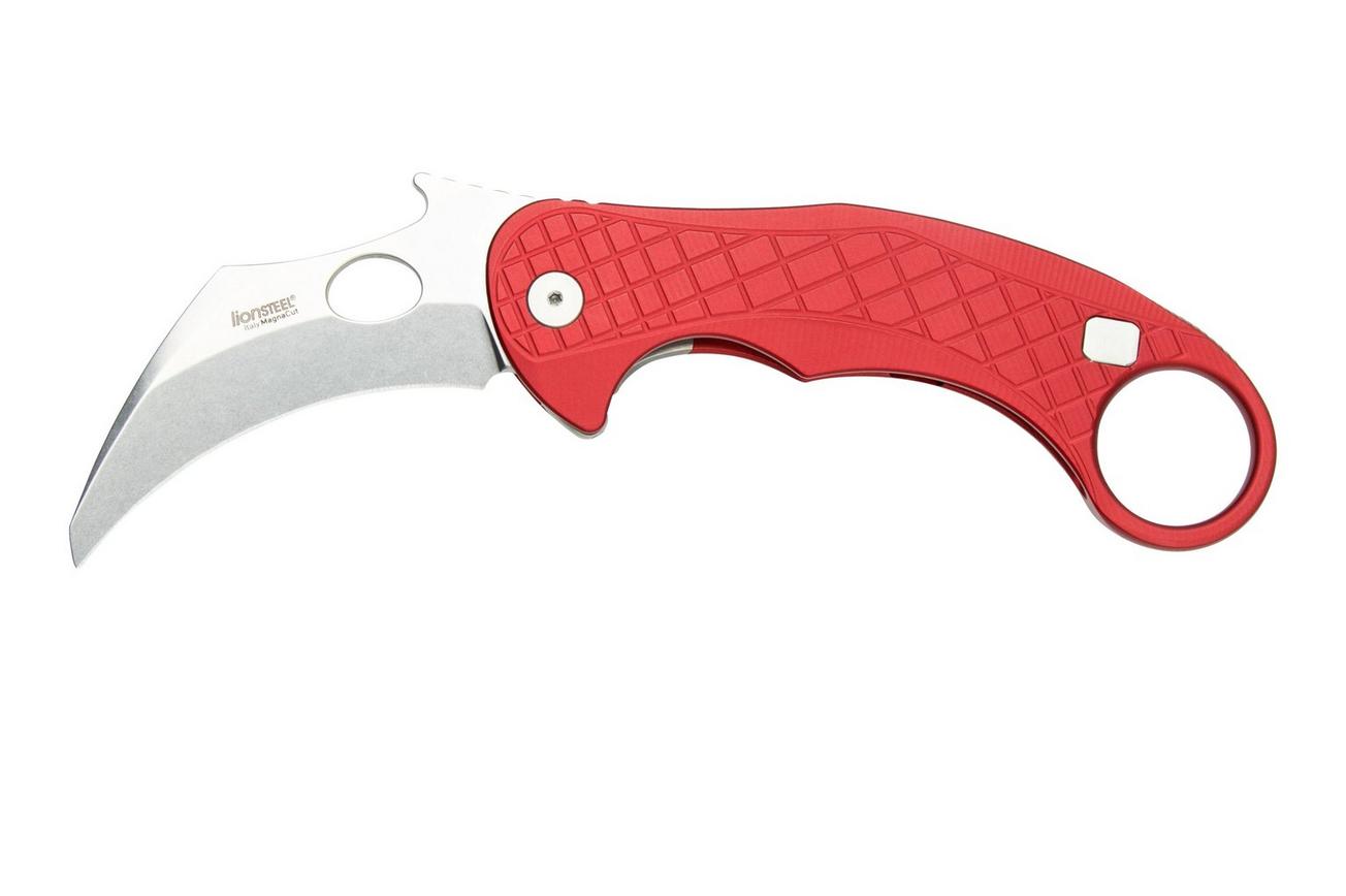 LionSteel L.E.One LE1-A-RS MagnaCut, Satin, Red Aluminium, Karambit zakmes