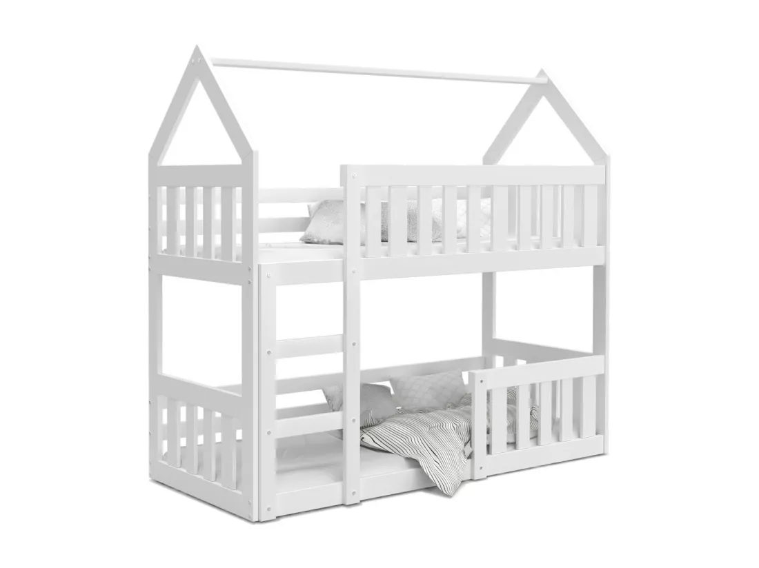 Lit superposé Mily 90 x 190 cm avec 2 sommiers - Lit Cabane. Blanc