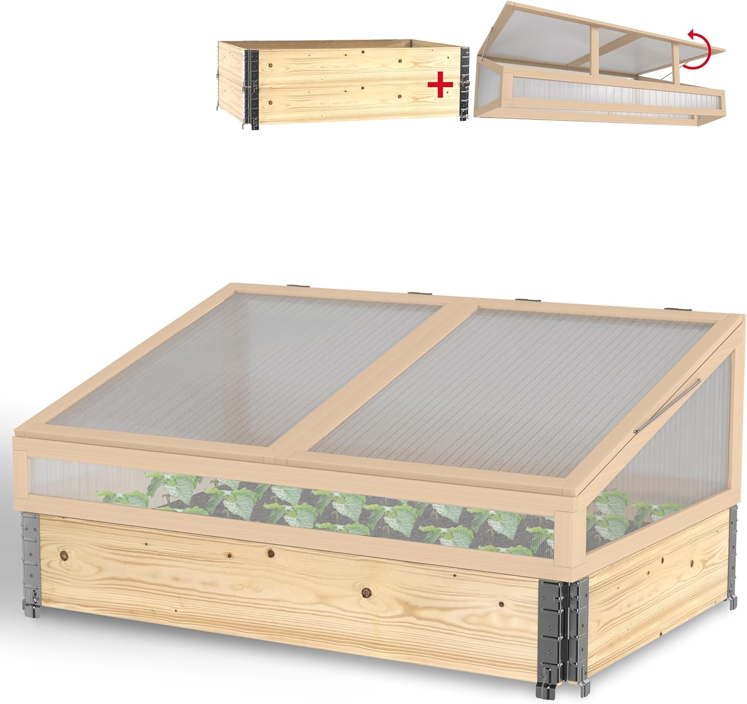 Schroth Home Frühbeete Hochbeete 120 x 80 x 100 cm – Frühbeet - Anzuchtgewächshaus - Hochbeet Abdeckung inkl. 3 Faltrahmen 120 x 80 x 20 (Frühbeet komplett)