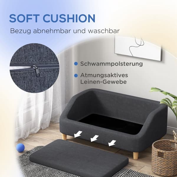 Hundesofa Kjæledyrsofa For Mellomstore Og Store Hunder, Forhøyet Design Med Treben, Mørkegrå
