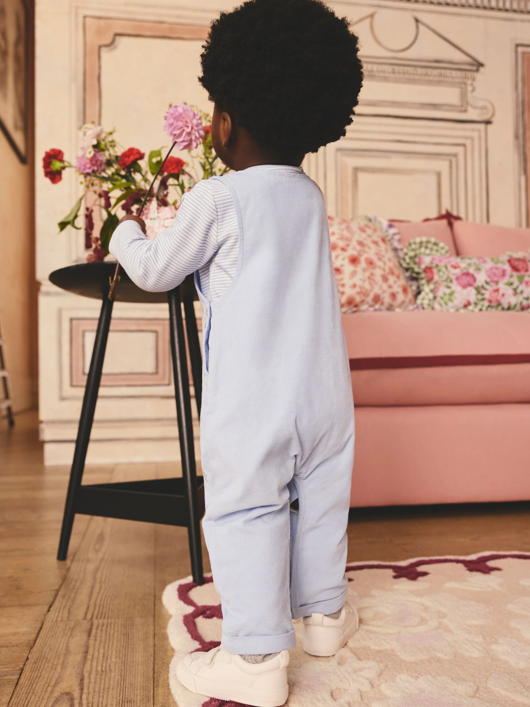 Blauw - Baby Corduroy 100% Cotton Dungaree and Bodysuit Set