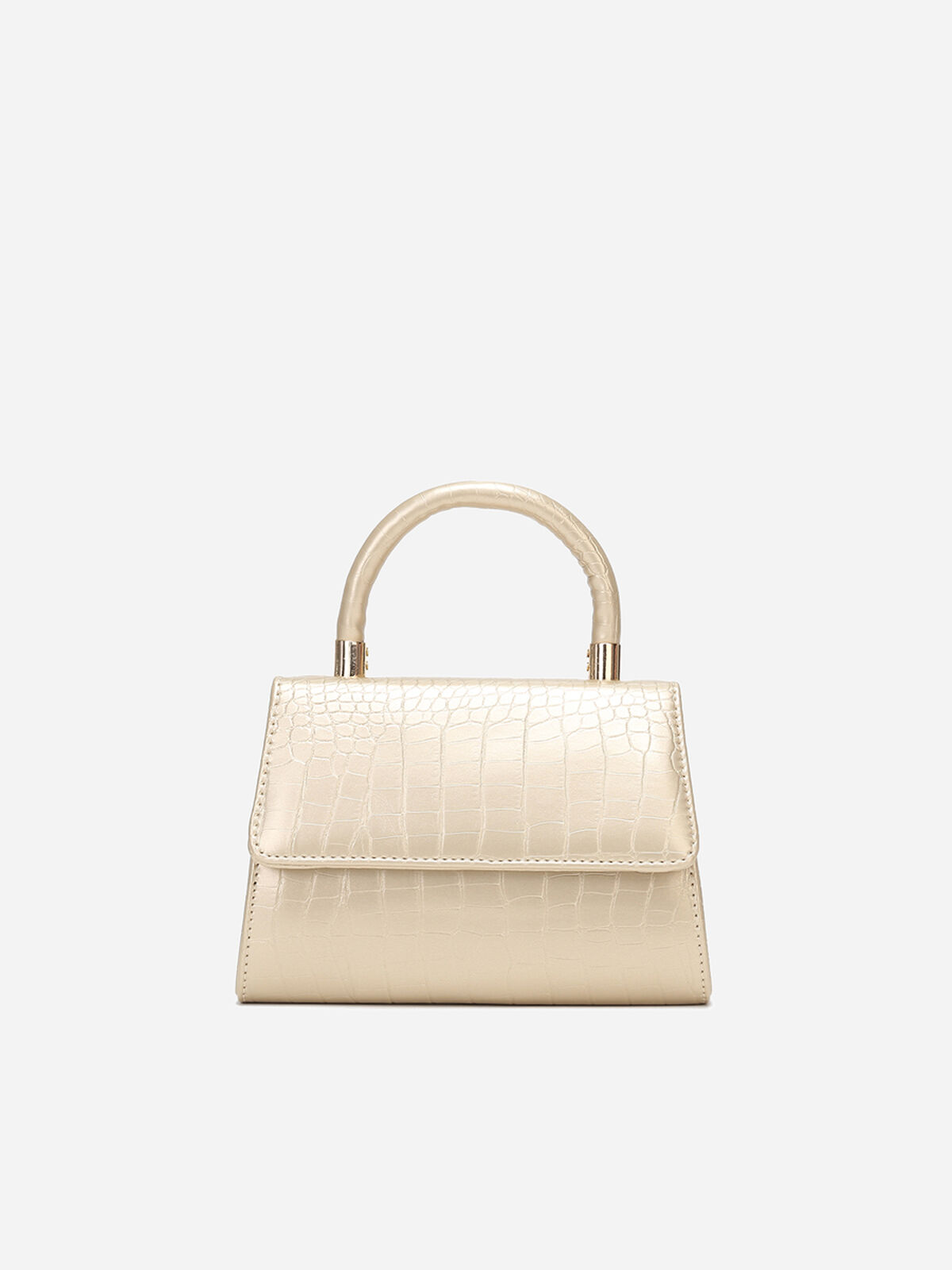 Sac à main effet croco verni avec rabat- Doré