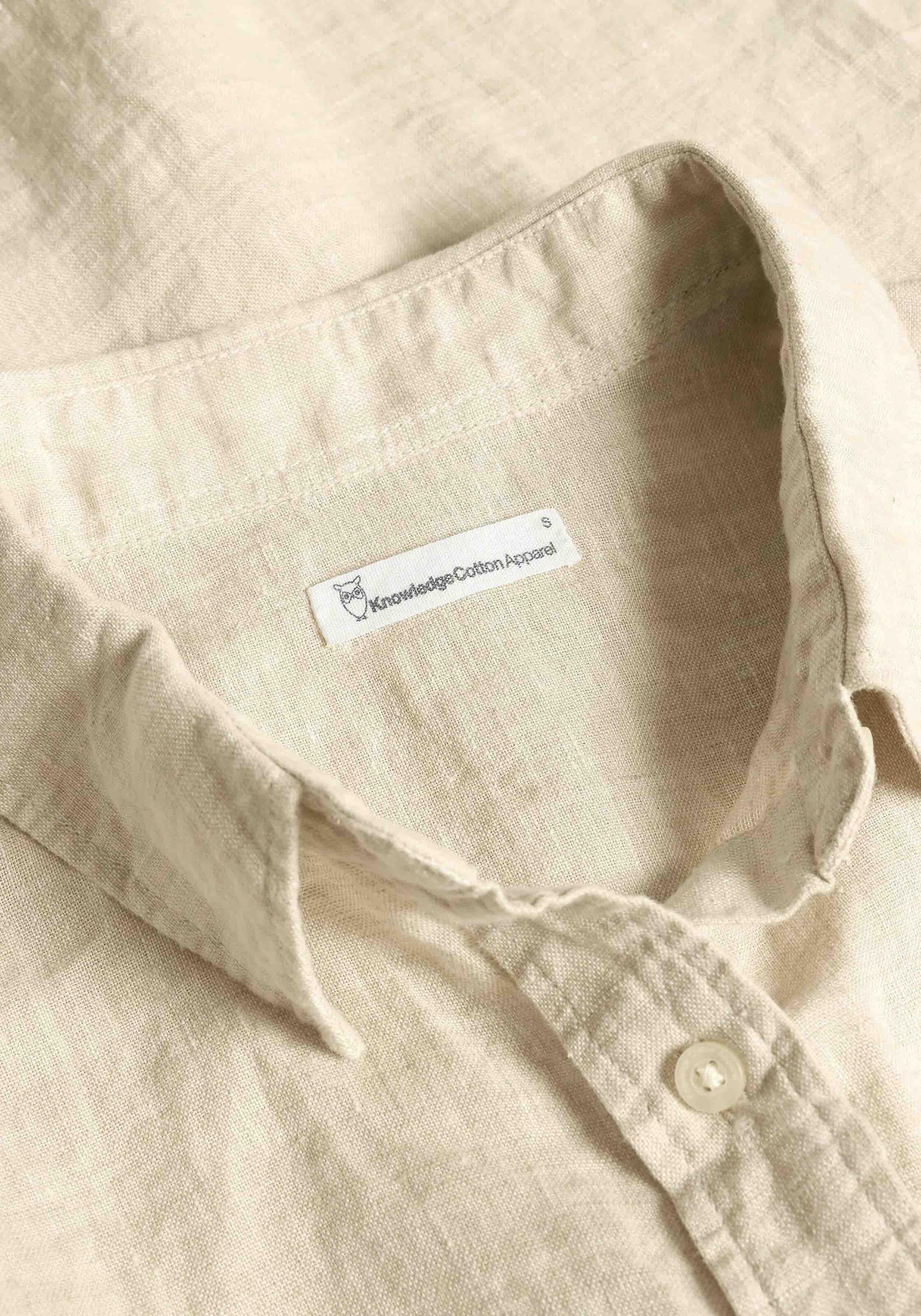 Knowledge Cotton Apparel Hemdbluse Aster Fold Up SS Linen Shirt Yarndyed Feather Gray