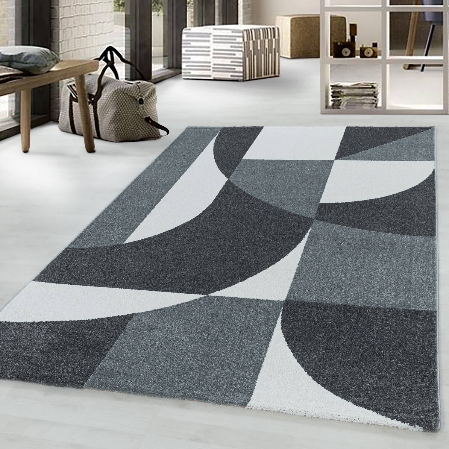 Modern Designer Kurzflor-Teppich - Geometrische Muster, Pflegeleicht, Ideal fürs Wohnzimmer
