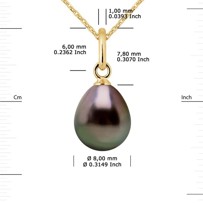 Pendentif Articulé Fil - Véritable Perle de Culture de Tahiti Poire 8-9 mm - Or Jaune 750 Millièmes