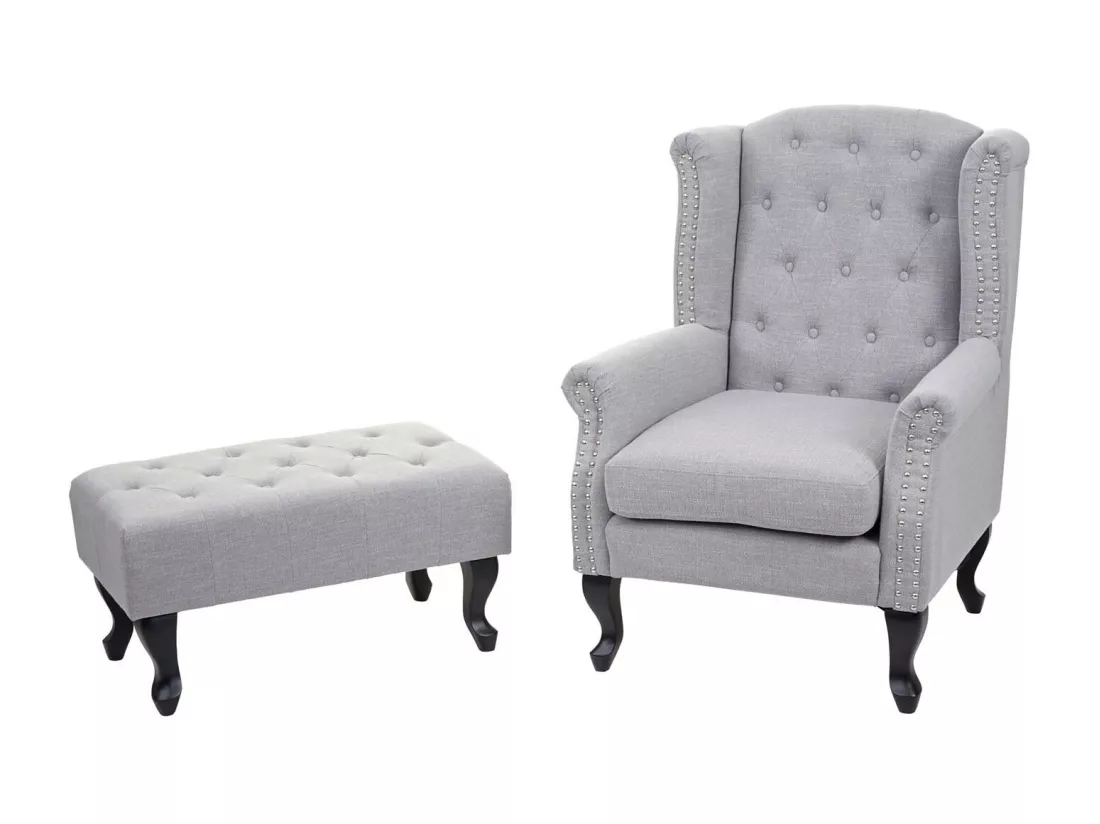 Fauteuil Chesterfield relaxation fauteuil tissu grise 77 x 47 x 39 cm 04_0003082