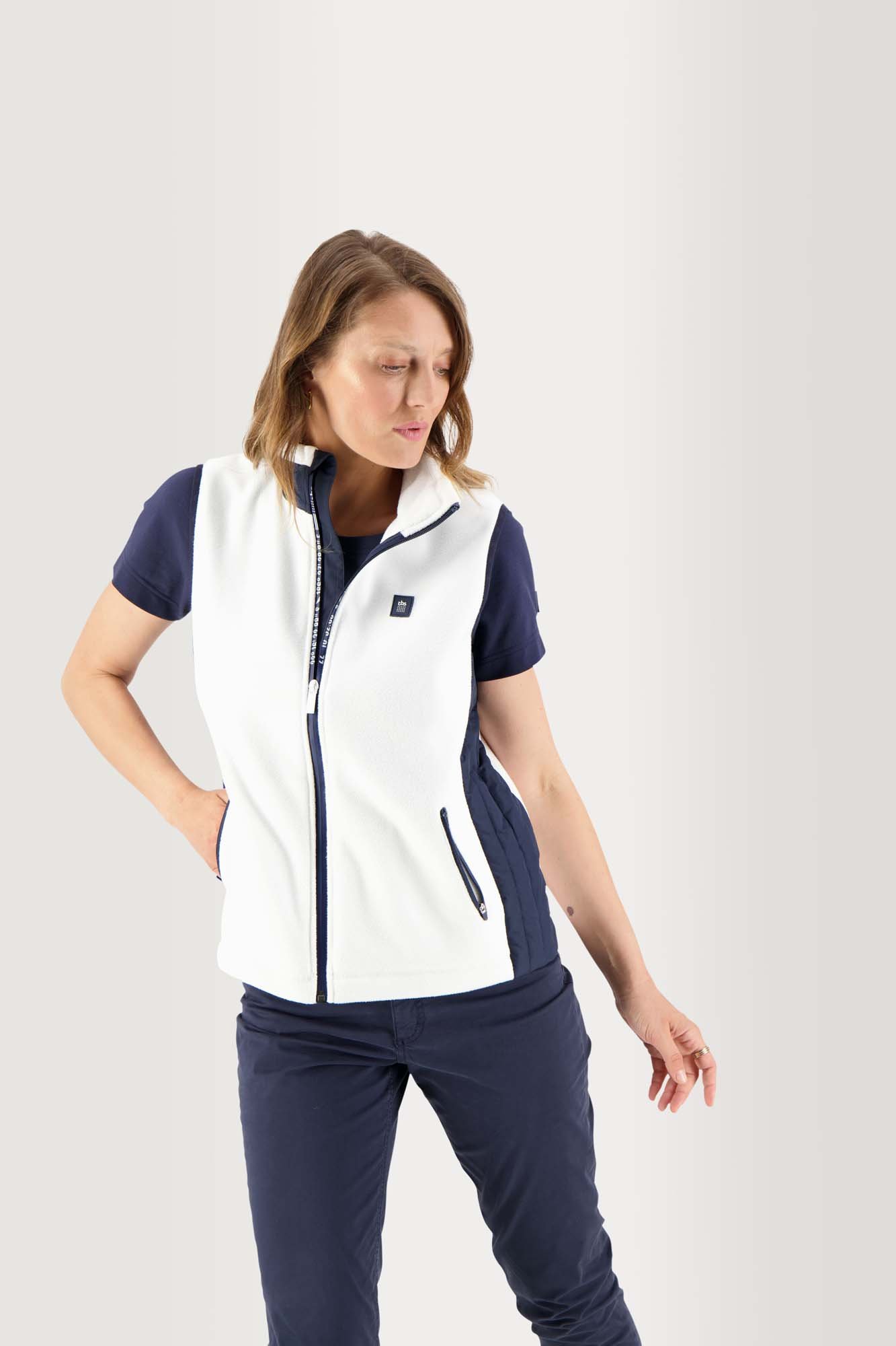 Polaire Femme Sans Manches Blanc et Marine