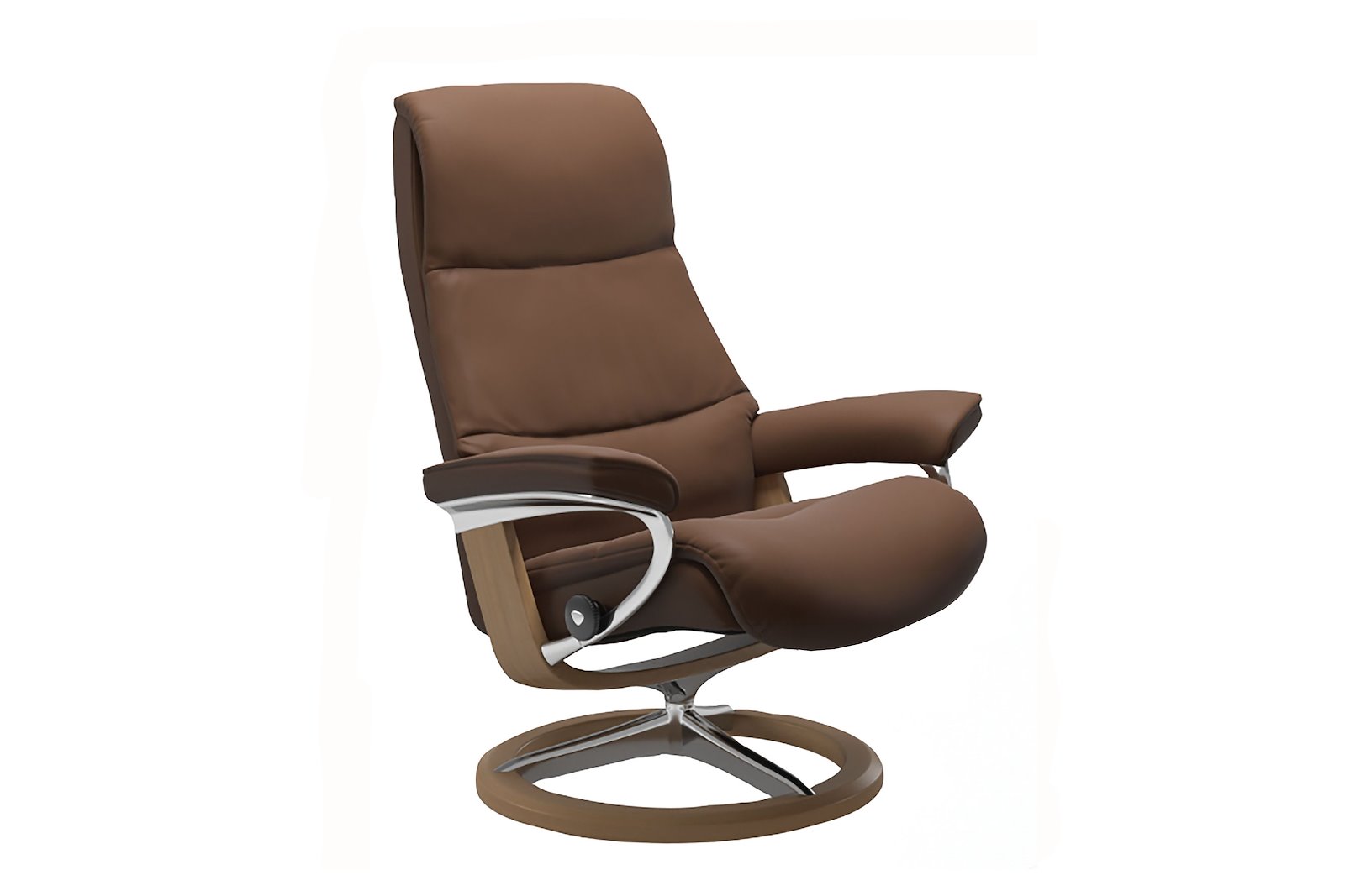 View lenestol Hud Batick Warm Brown og med Signature understell i eik natur og krom. Medium
