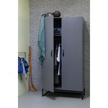 WOOOD kledingkast 2-deurs Morris 2 leemgrijs grenenhout 195 x 100 x 53 cm