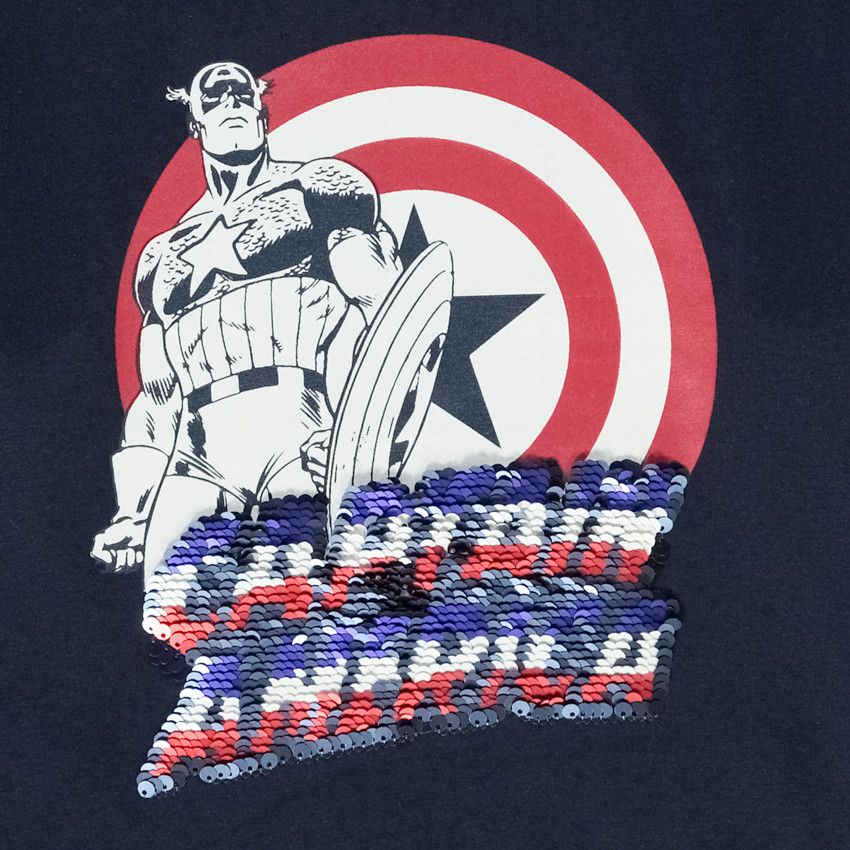T-shirt manches longues à sequins magiques Captain America Marvel pour garçon - Bleu marine