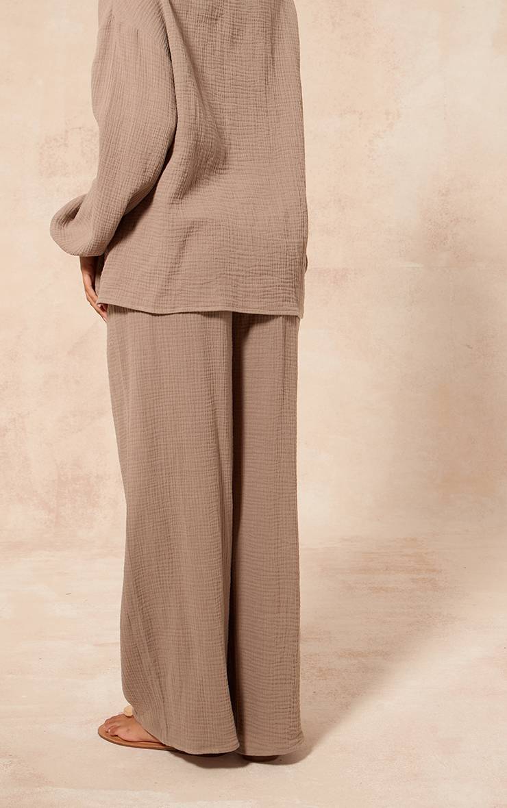 Gris Argile Pantalon Large En Gaze Texturée