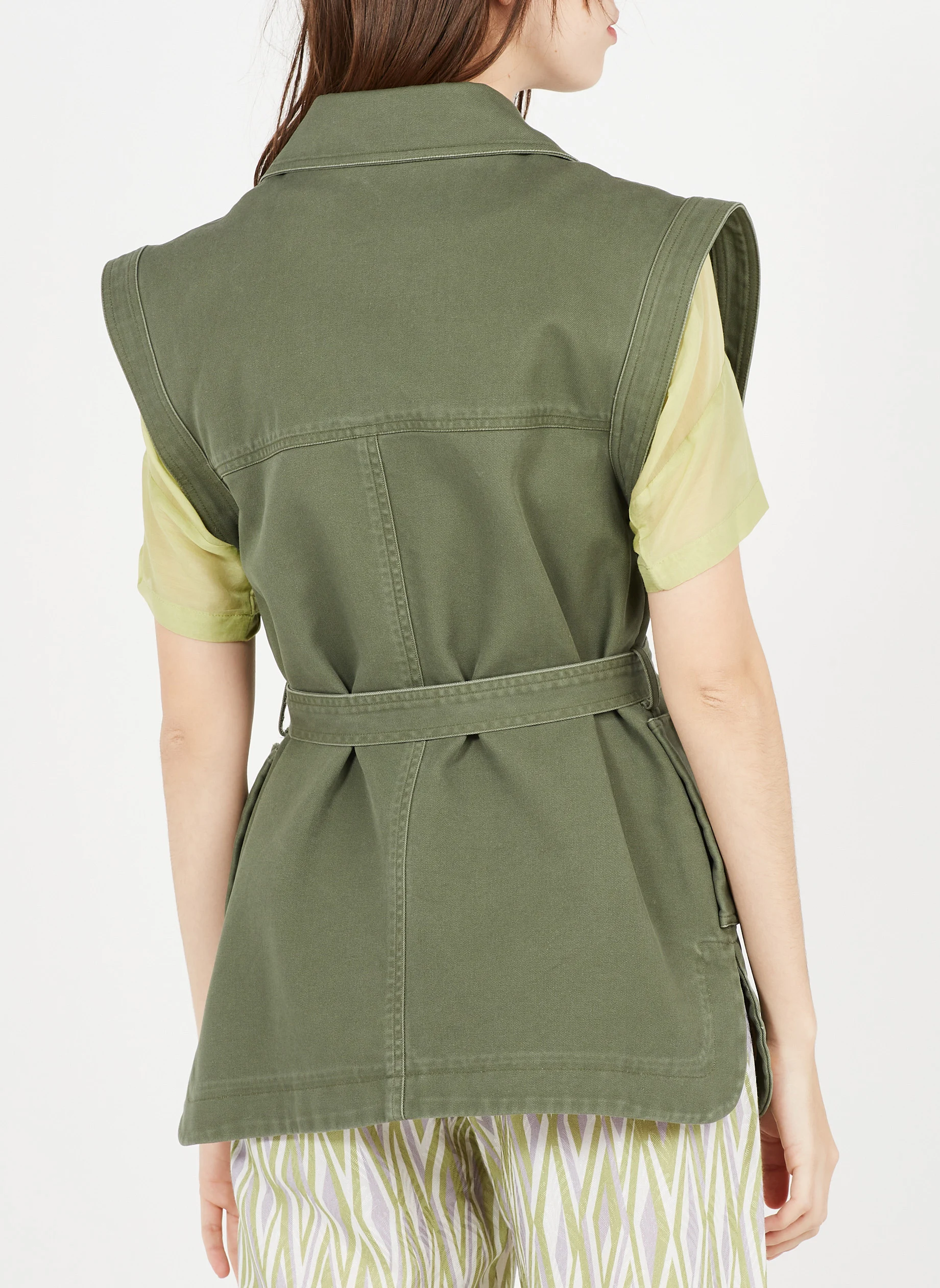 PUMP - Veste col classique sans manche en coton | Kaki