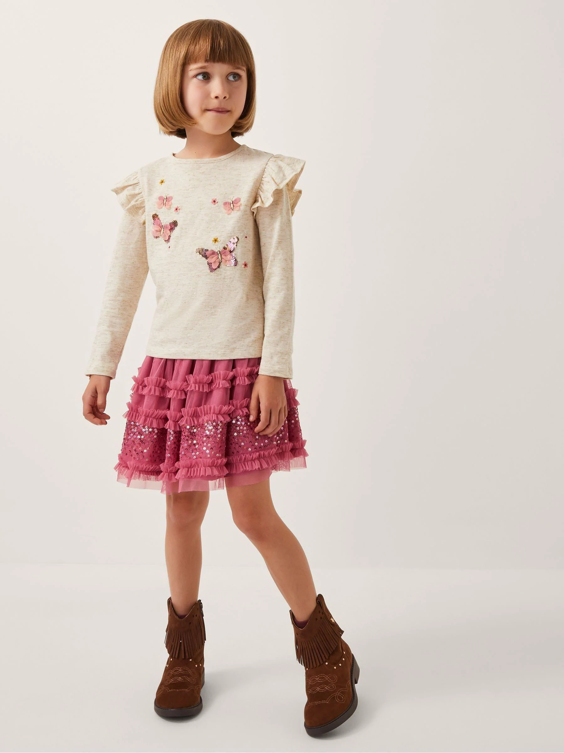 Monsoon Sequin Butterfly Top & Tulle Skirt Set