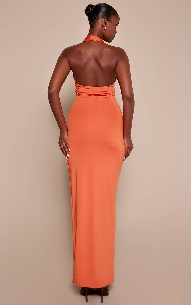 Orange Robe Longue Drapée À Corsage Bustier Plongeant