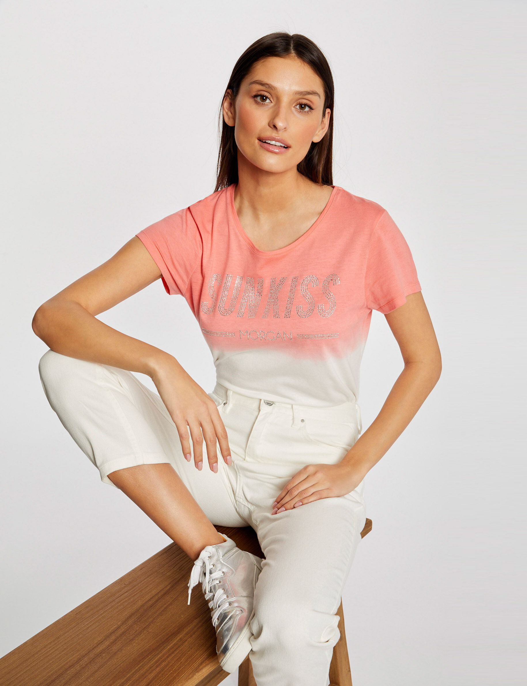 T-shirt manches courtes à inscription multico femme - multico