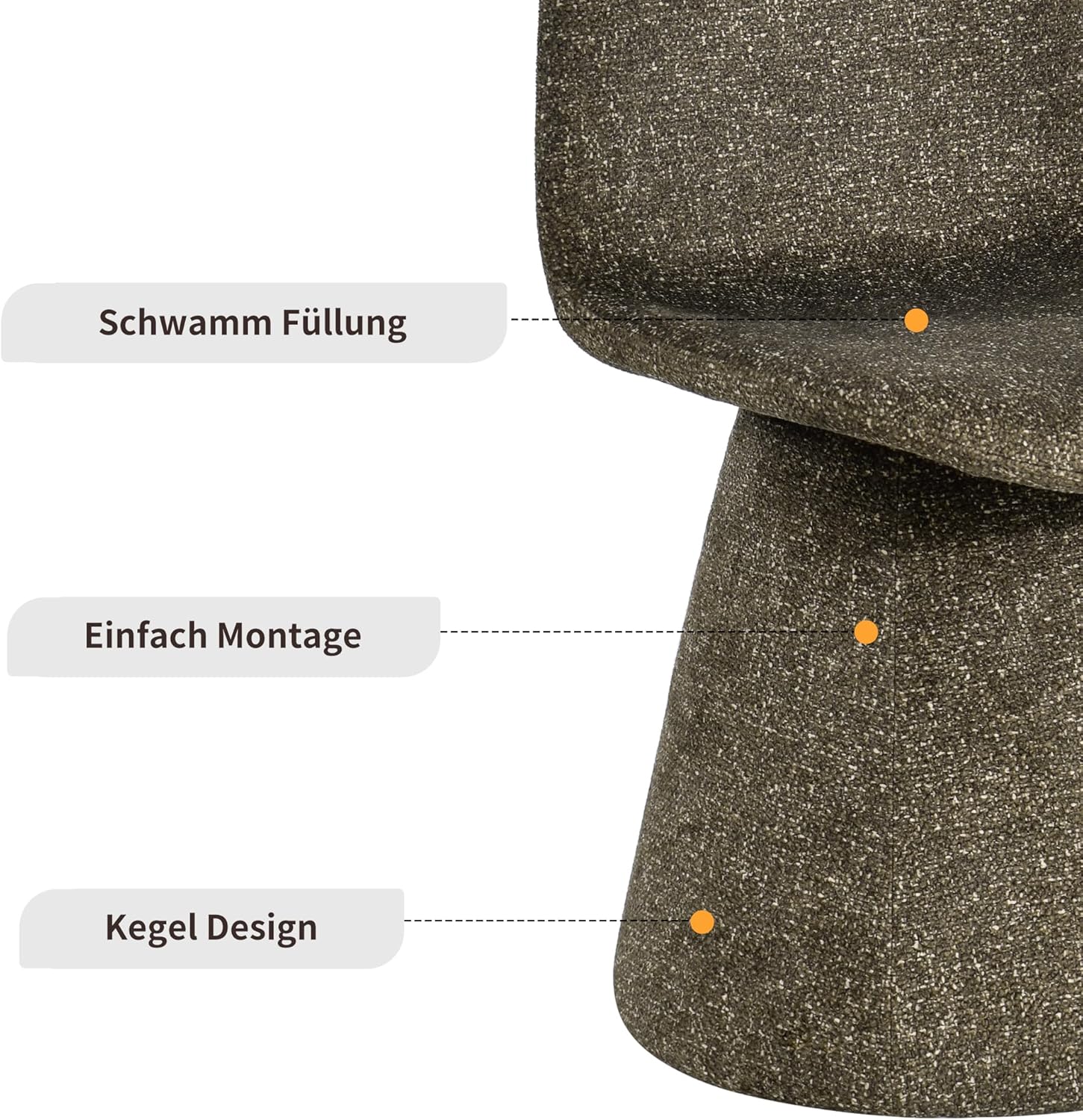 Duhome Esszimmerstuhl 360-Grad-Drehstuhl aus Bouclé Stoff moderner Loungesessel gepolsterter Polsterstuhl für Küche, Wohnzimmer, Schlafzimmer, Flur, Olivgrün
