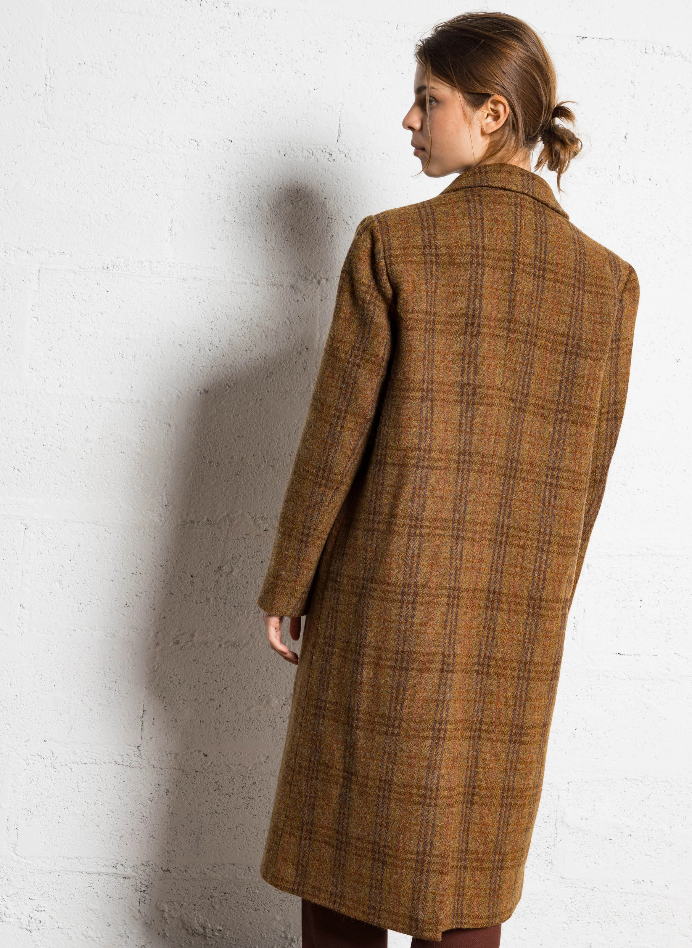 Manteau long croisé en laine| Marron