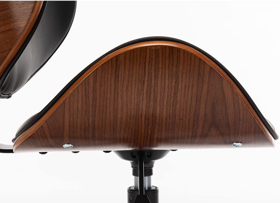 Mingone Bürostuhl Holz Computerstuhl Schreibtischstühle Leder Drehstuhl 360° Höhenverstellbar Design Home Office Chair mit Rückenlehne，Schwarz bis 130kg
